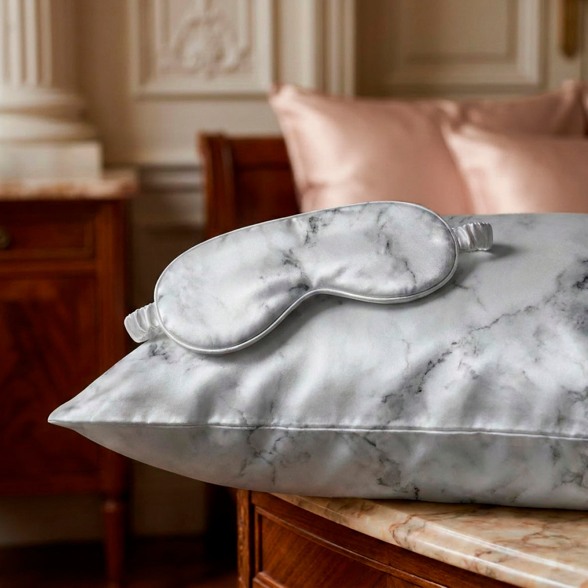 Eyemask silk - Aïleen Grey marble - 8.5 x 20.5 cm