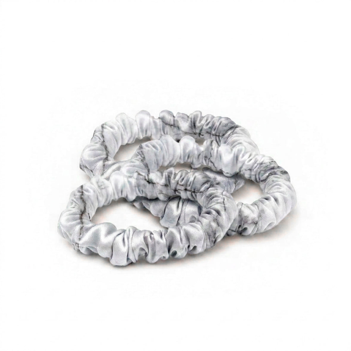 Set with 3 skinny scrunchies silk - Eliora Grey marble - D 6 cm