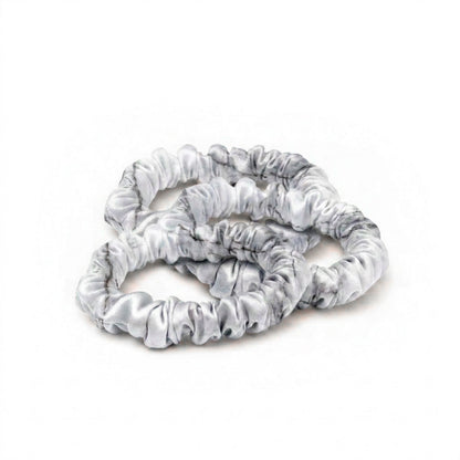 Set with 3 skinny scrunchies silk - Eliora Grey marble - D 6 cm