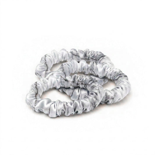 Set with 3 skinny scrunchies silk - Eliora Grey marble - D 6 cm
