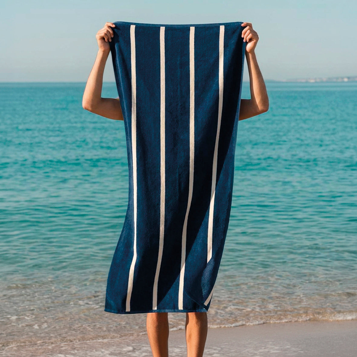 Beach towel cotton velvet - Verticalis Dark blue - 90 x 180 cm