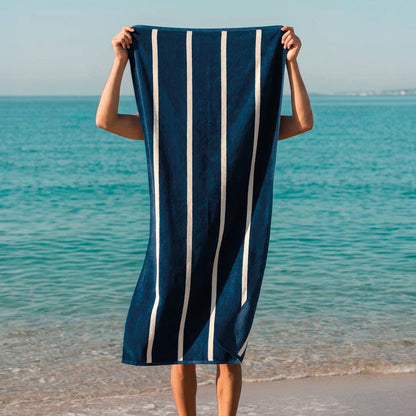 Beach towel cotton velvet - Verticalis Dark blue - 90 x 180 cm