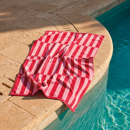 Beach towel cotton velvet - Silly Pink / Burgundy - 90 x 180 cm