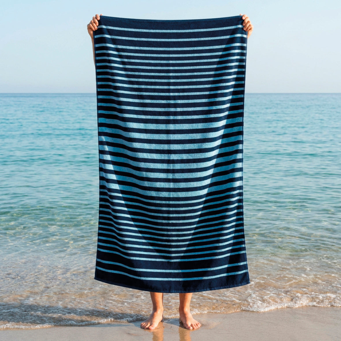 Beach towel cotton velvet - Respiration marine Blue - 90 x 180 cm