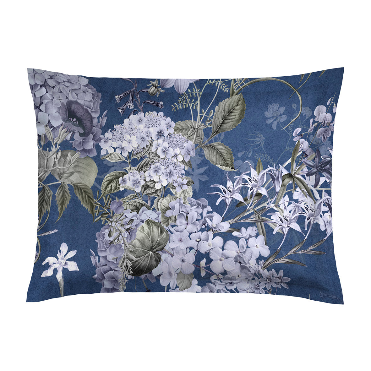 Pillowcase cotton satin - Hortensia Mirage Blue 2 x (50 x 70 cm)