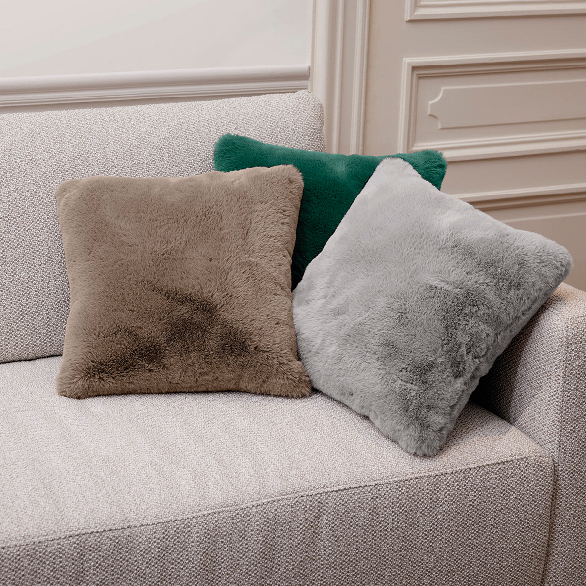 Housse de coussin imitation fourrure  Beige - 40 x 40 cm