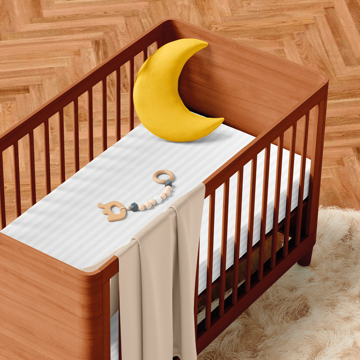 Duvet cover + pillowcase baby satin cotton Jacquard woven stripe - White