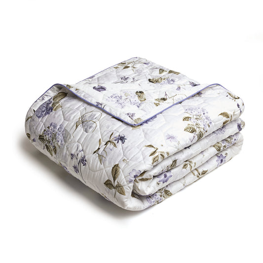 Couverture pour le bébé - ultra doux en 100% satin de coton - dessin : Hortensia Blanc - 120 x 150cm
