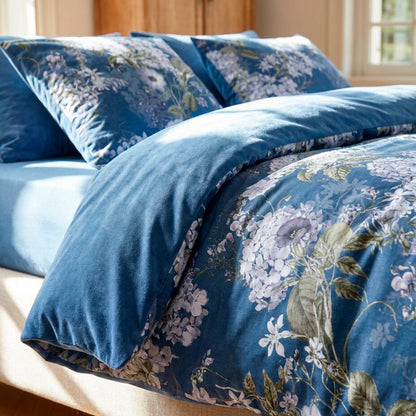 Pillowcase cotton satin - Hortensia Mirage Blue