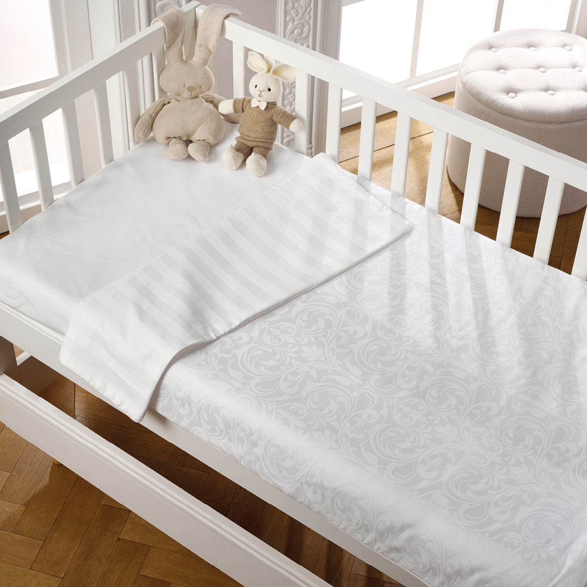 Duvet cover + pillowcase baby satin cotton Jacquard woven - Baroque White