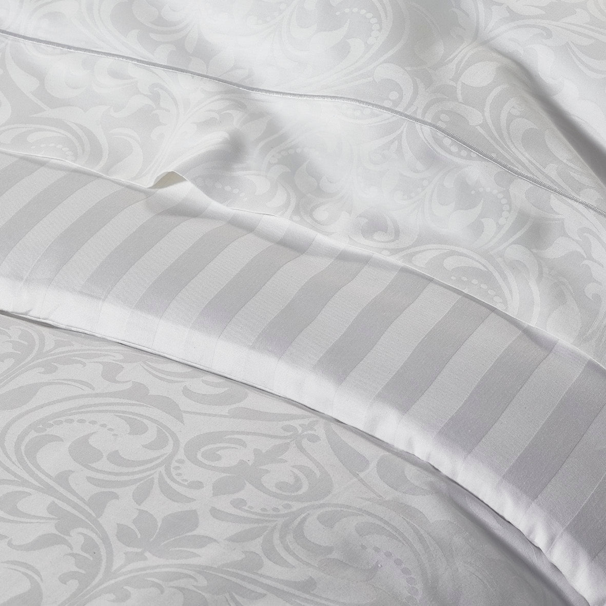 Duvet cover + pillowcase(s) cotton satin - Jacquard woven - Baroque White