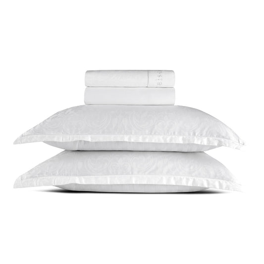 Sheet set : fitted sheet, flat sheet, pillowcase(s) in satin cotton - Jacquard woven - Baroque White