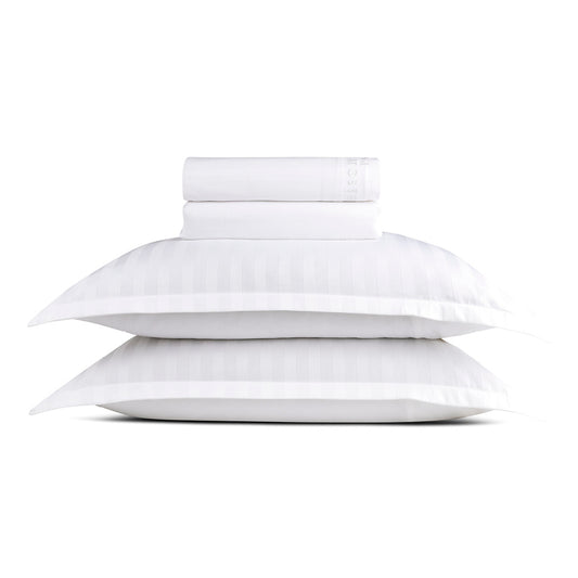 Sheet set : fitted sheet, flat sheet, pillowcase(s) in satin cotton - Jacquard woven - White