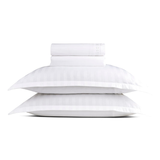 Sheet set : fitted sheet, flat sheet, pillowcase(s) in satin cotton - Jacquard woven - White 200 x 30 cm