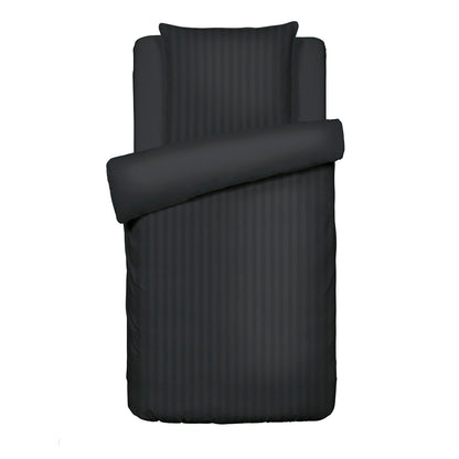 Duvet cover + pillow case Jacquard woven cotton satin stripe - Black