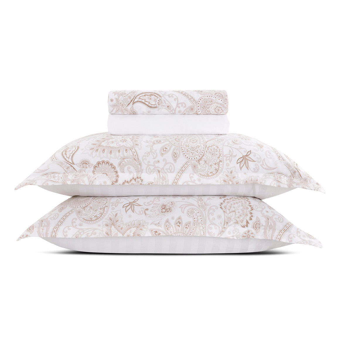 Sheet set : fitted sheet, flat sheet, pillowcase(s) in satin cotton - Indienne Taupe 200 x 30 cm