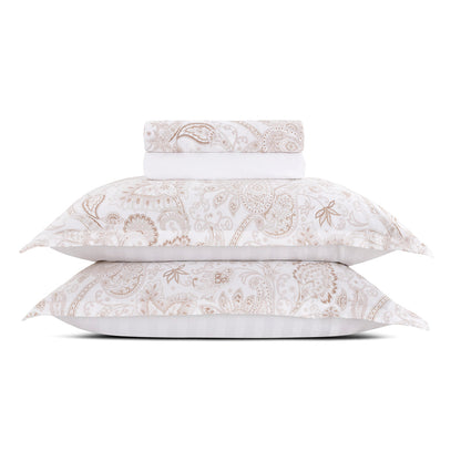 Sheet set : fitted sheet, flat sheet, pillowcase(s) in satin cotton - Indienne Taupe 200 x 30 cm