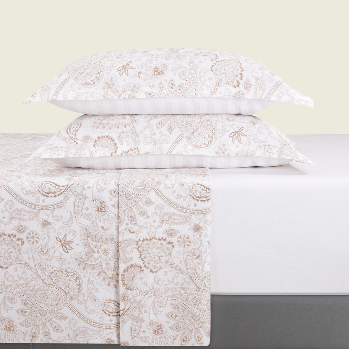 Sheet set : fitted sheet, flat sheet, pillowcase(s) in satin cotton - Indienne Taupe