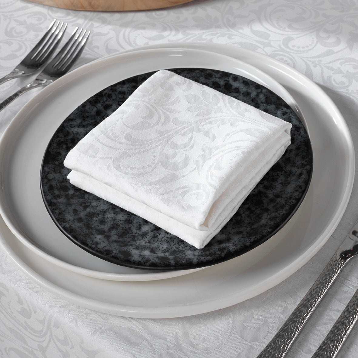 Set of 4 napkins Jacquard woven Baroque White - 50 x 50 cm
