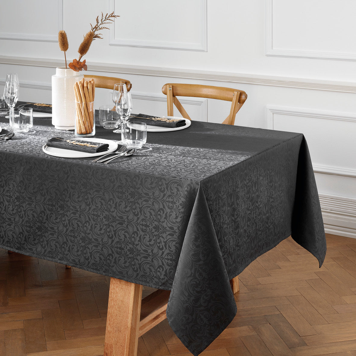 Tablecloth Jacquard woven - Baroque Dark grey