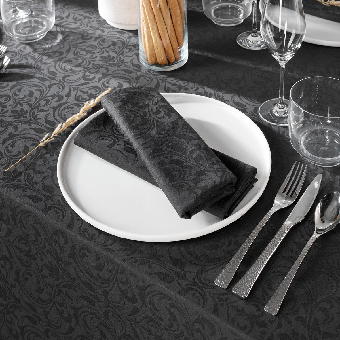 Set of 4 napkins Jacquard woven Baroque Black - 50 x 50 cm