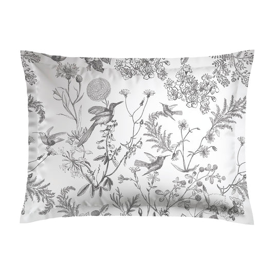 Pillowcase(s) cotton satin - Colibri Floral Black grey