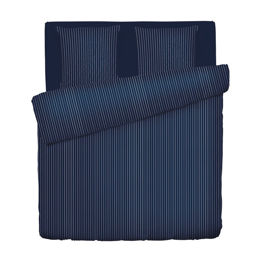 Duvet cover + pillowcase(s) cotton satin - Rayures élégantes Dark blue
