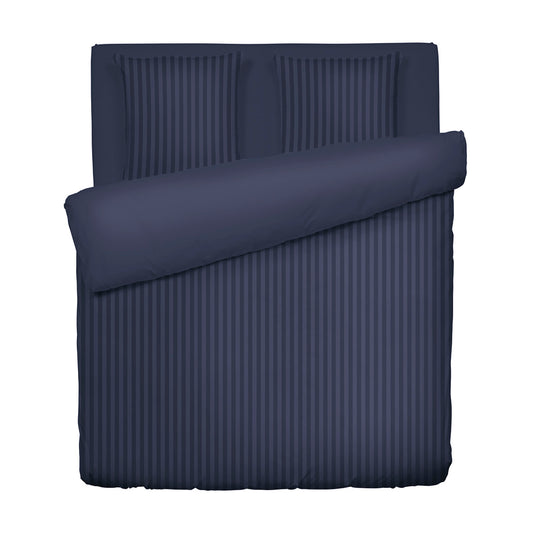 Duvet cover + pillowcase(s) cotton satin dobby stripe woven - Dark blue