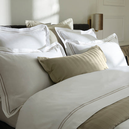 Duvet cover + pillowcase(s) cotton satin - Paris White / Taupe
