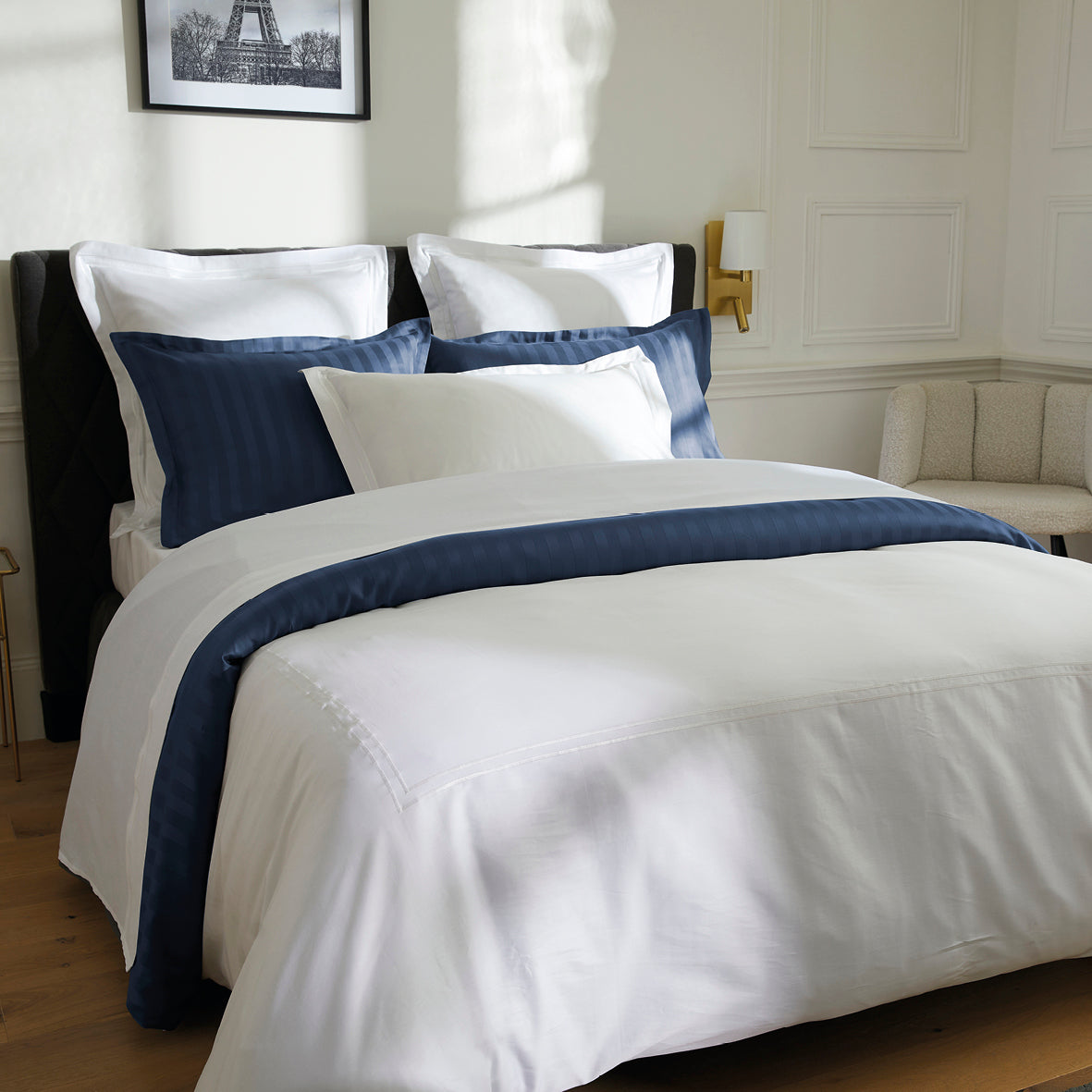 Duvet cover + pillowcase(s) cotton satin - Paris White