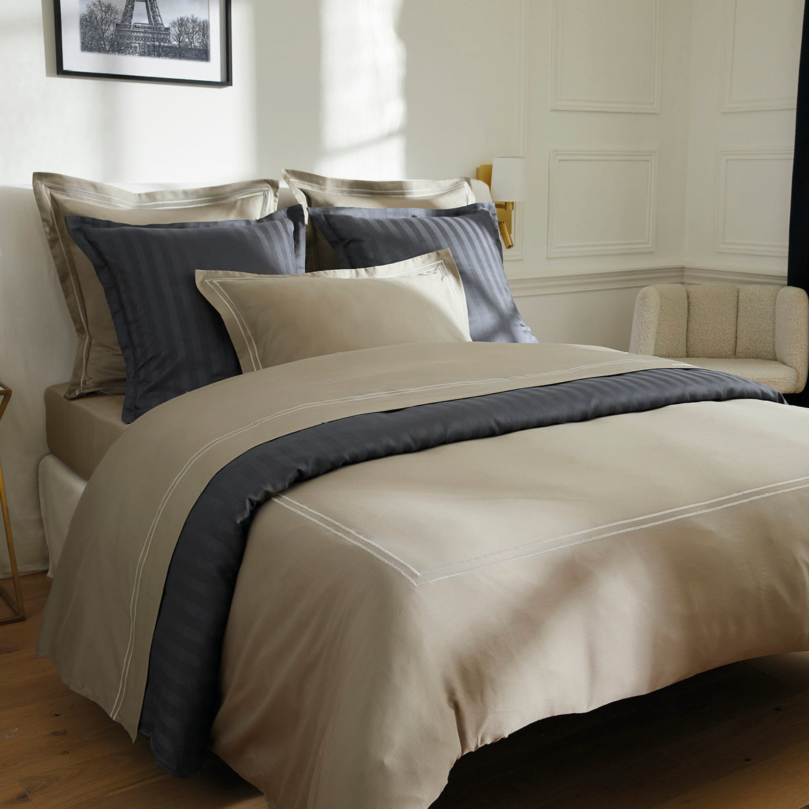 Duvet cover + pillowcase(s) cotton satin - Paris Taupe