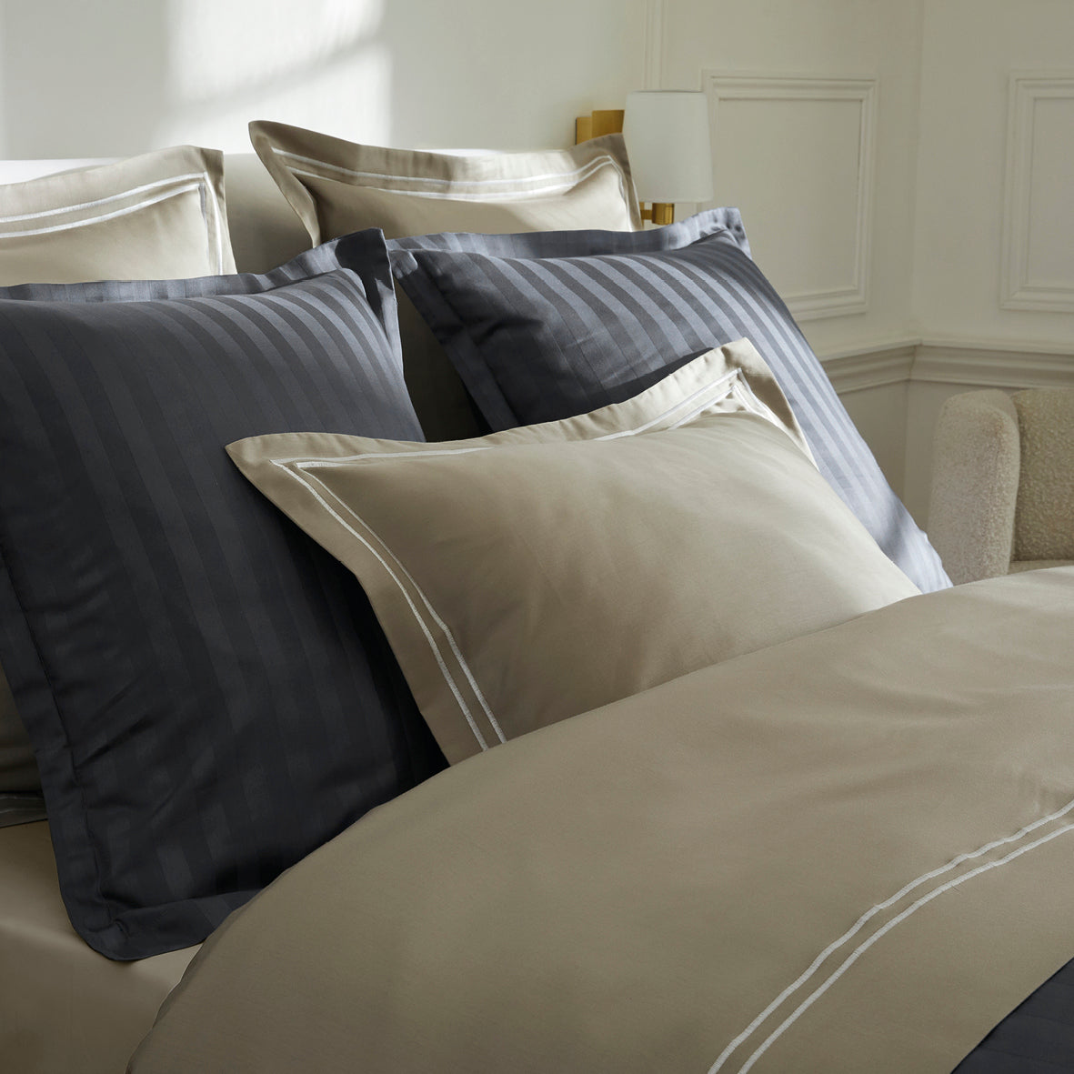 Pillowcase(s) cotton satin - Paris Taupe / White