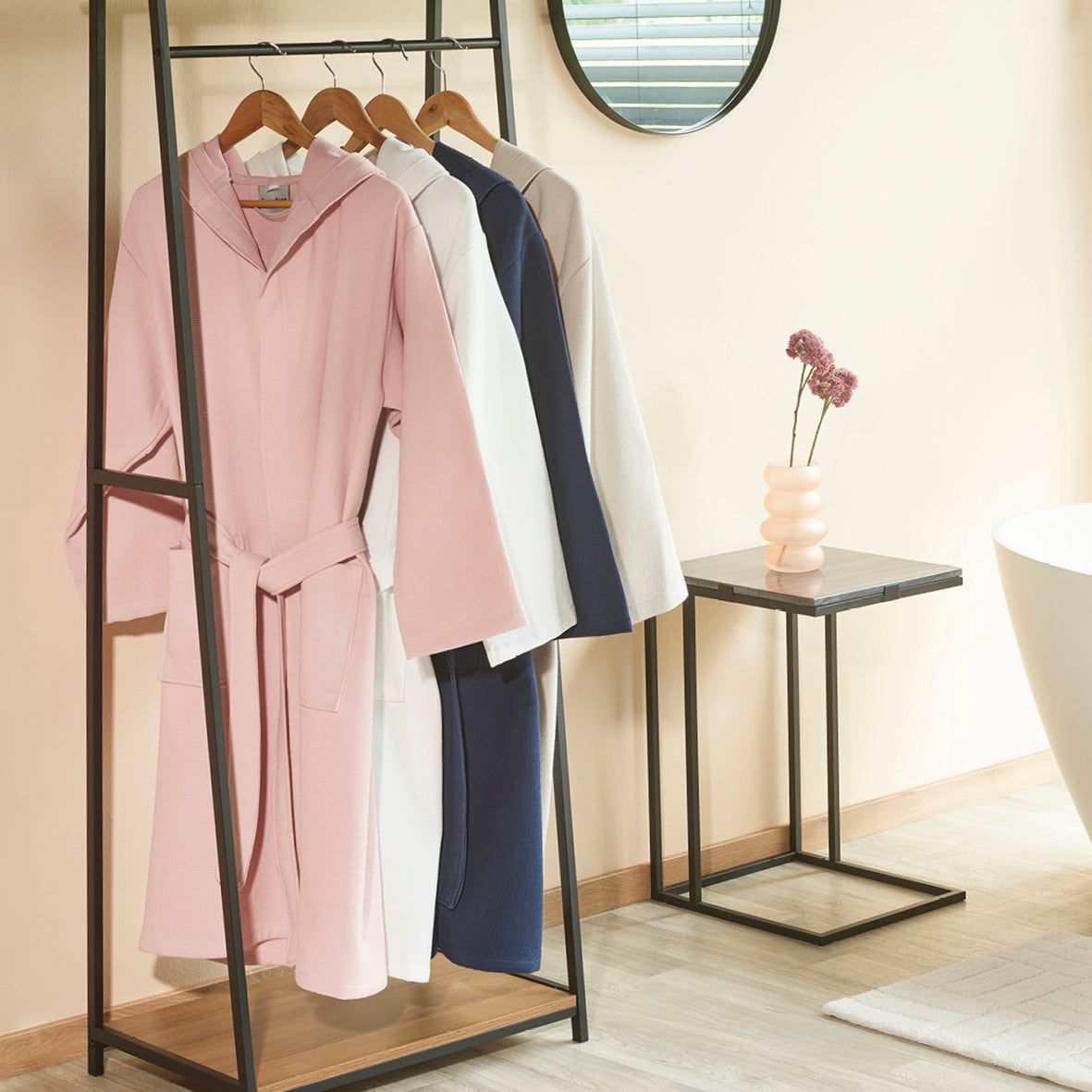 Peignoir avec capuche - Nid d'abeille Bleu foncé