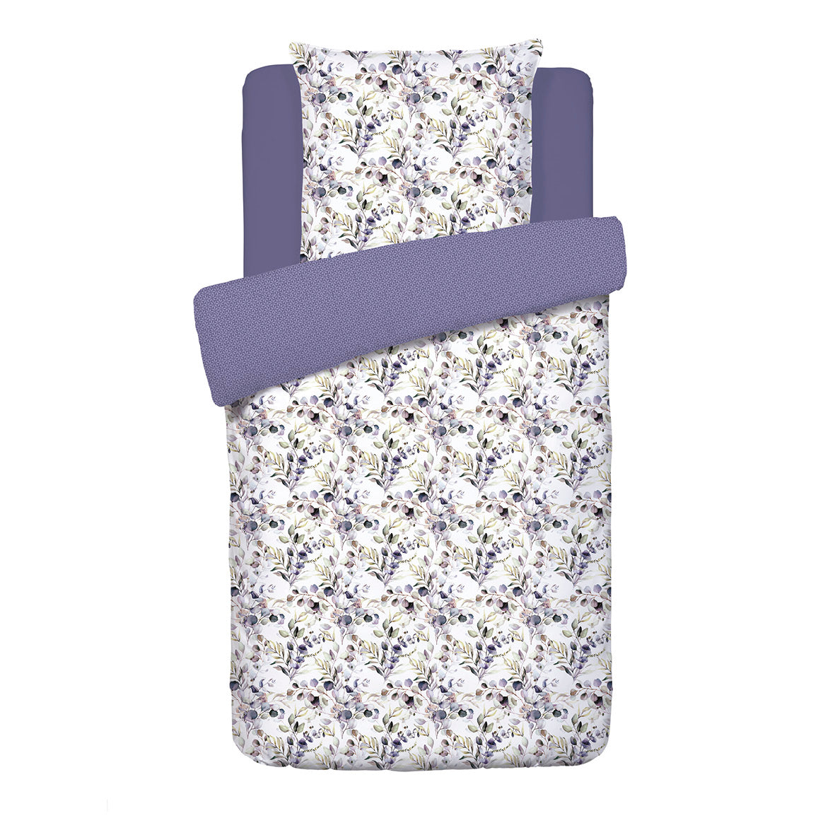 Duvet cover + pillowcase(s) cotton satin - Eucalyptus White 155 x 220 cm + 80 x 80 cm