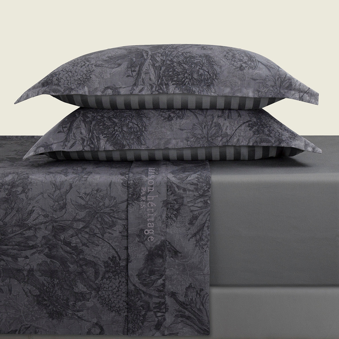 Sheet set cotton satin - Jardin Botanique Dark grey