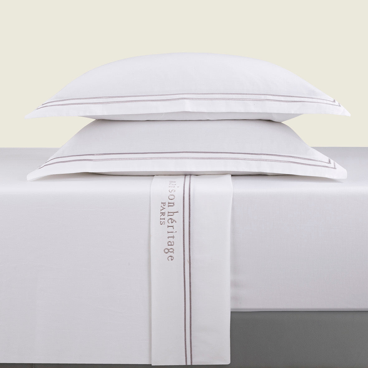 Ensemble de draps satin de coton - Paris Gris / Blanc