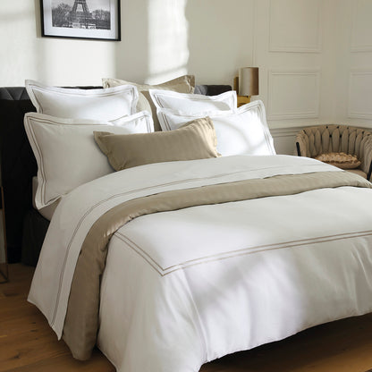 Flat sheet cotton satin - Paris Taupe / White