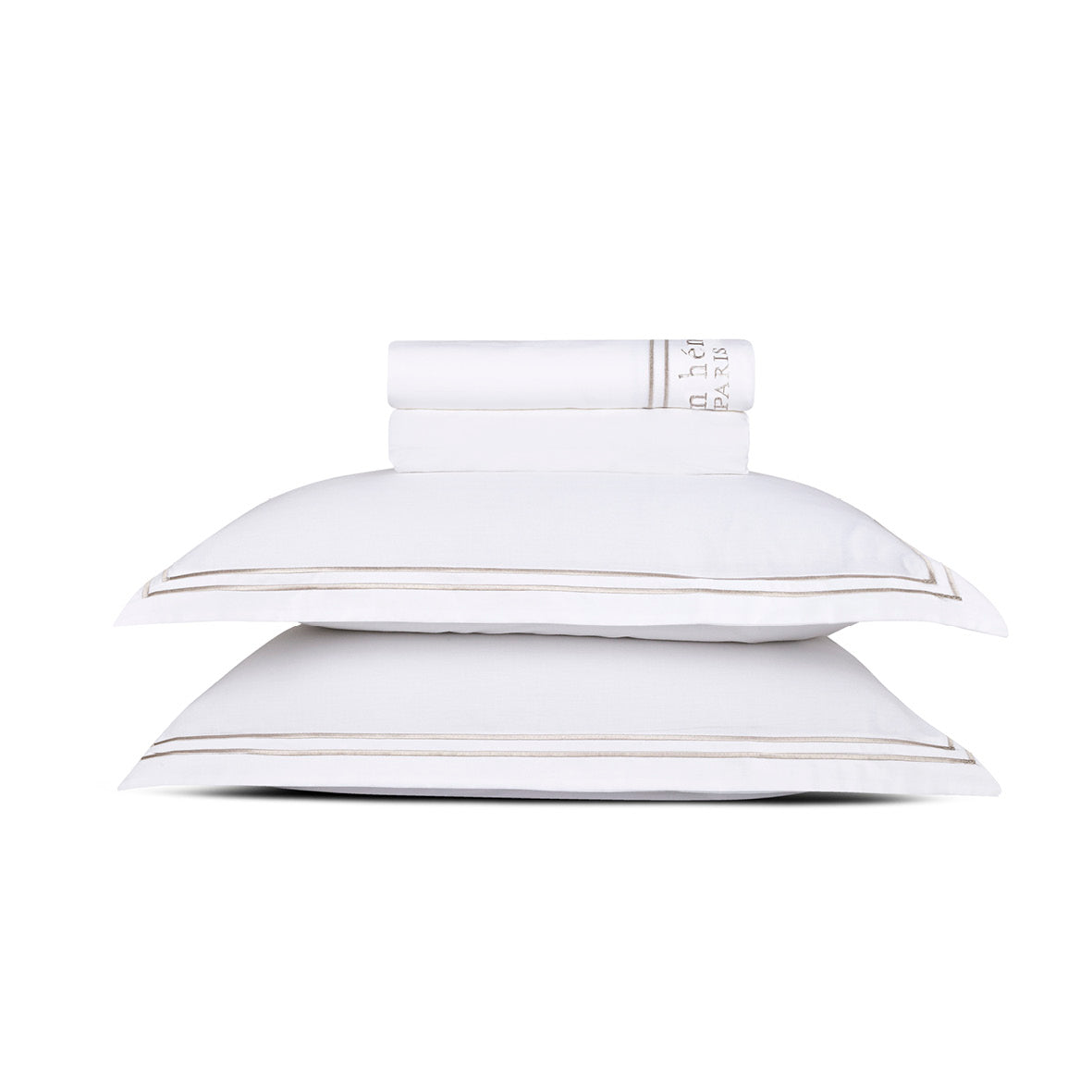 Sheet set cotton satin - Paris Taupe / White