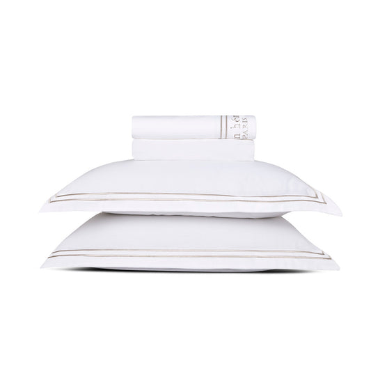 Ensemble de draps satin de coton - Paris Taupe / Blanc