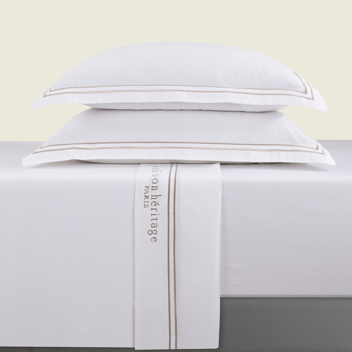 Sheet set cotton satin - Paris Taupe / White