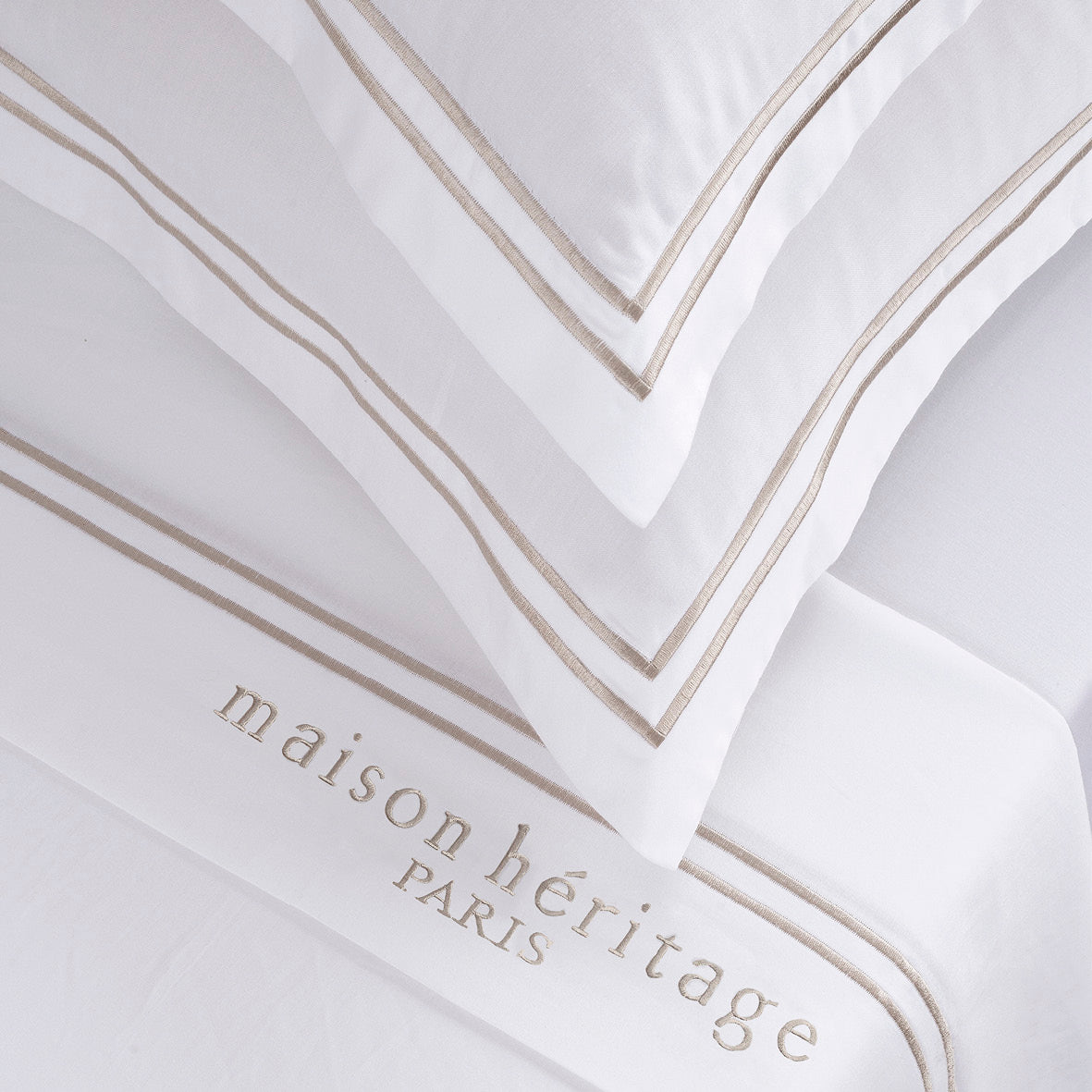 Sheet set cotton satin - Paris Taupe / White