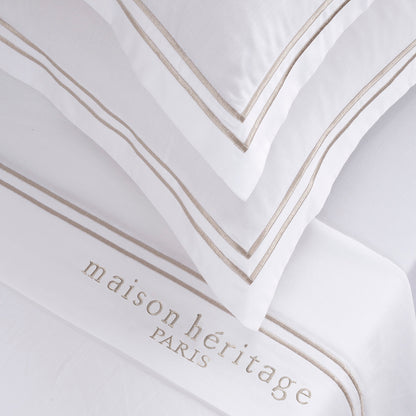 Sheet set cotton satin - Paris Taupe / White