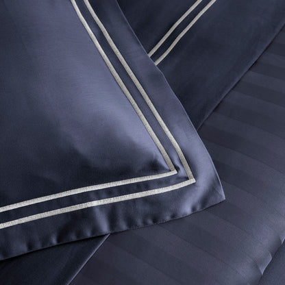 Flat sheet cotton satin - Paris White / Dark blue