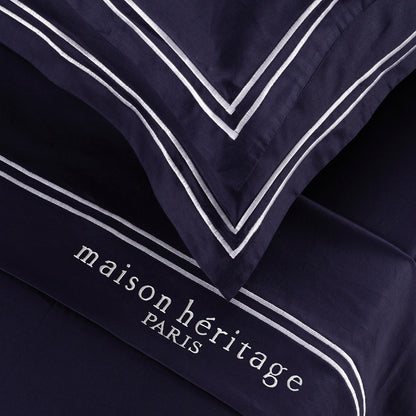 Sheet set cotton satin - Paris White / Dark blue