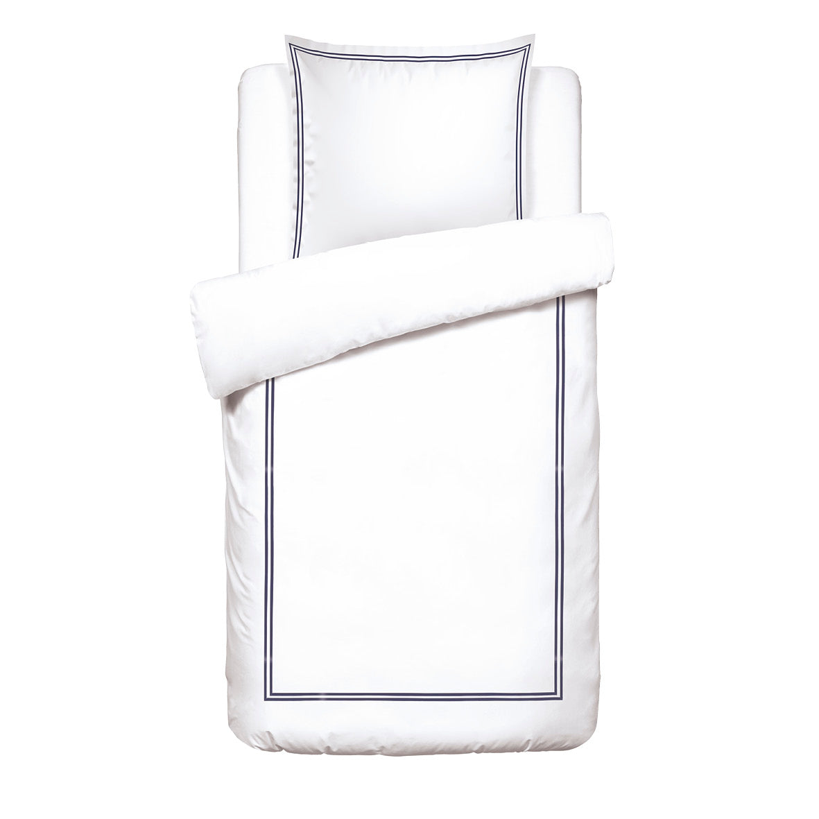 Housse de couette + taie(s) d'oreiller satin de coton - Paris Bleu foncé / Blanc