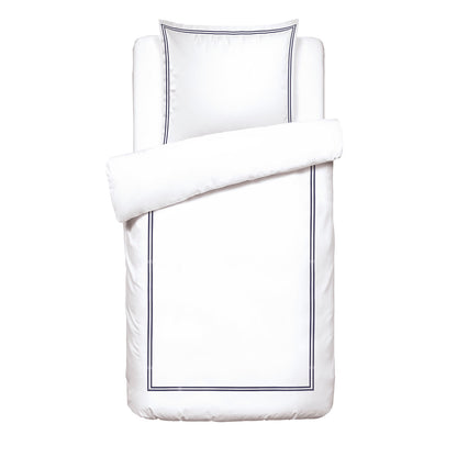 Housse de couette + taie(s) d'oreiller satin de coton - Paris Bleu foncé / Blanc