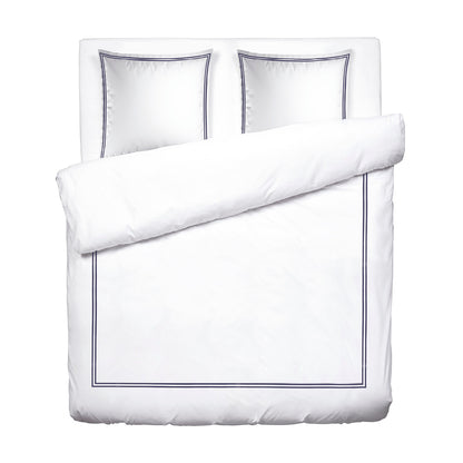 Housse de couette + taie(s) d'oreiller satin de coton - Paris Bleu foncé / Blanc