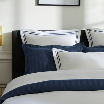 Flat sheet cotton satin - Paris Dark blue / White