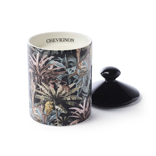 Bougie parfumée en pot de porcelaine Jungle monkey - Noir - Figuier - 315 g