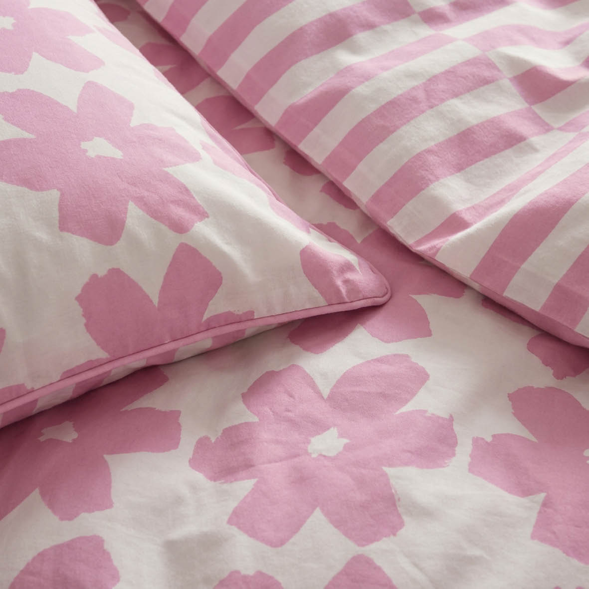 Duvet cover + pillowcase cotton satin - Pervenche - Pink